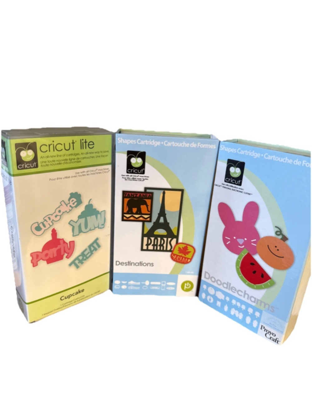 LOT OF 3 CRICUT Font Cartridges Doodlecharms Destinations Cricut LITE Cupcake